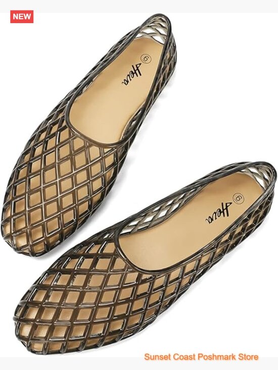 Jelly Mesh Ballet Flats for Women-Clear Hollow Shoes Beach  Jelly Mesh Flats Breathable Clear Hollow Ballet Sandals